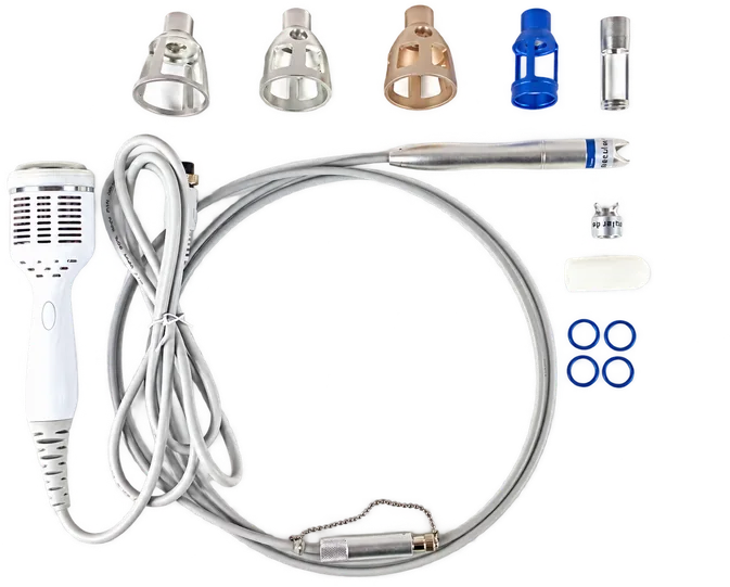 Pieza de mano con cinco puntas intercambiables, anillos de enfoque y fibra de transmisión