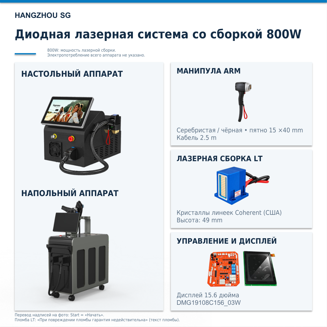 Настольный и напольный аппараты с лазерной сборкой 800W